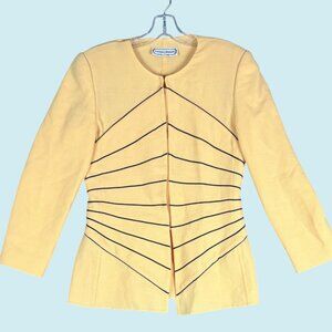 Carolina Herrera Jacket Women's Size 10 Yellow Navy Vintage Long Sleeve Coat